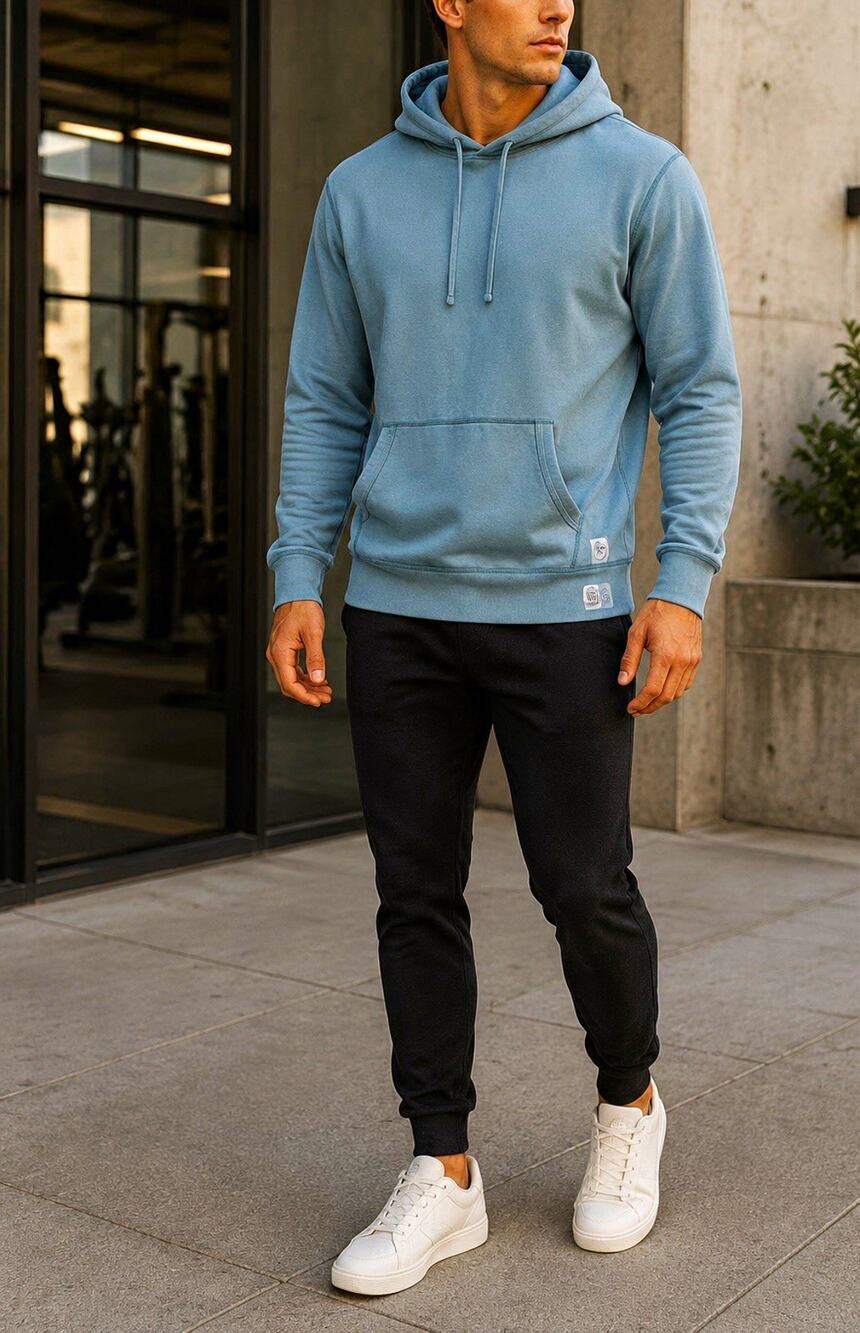 Reigning Champ Men S Blue Cotton Pullover Hoodie Made Canada Athletic Sweatshirt